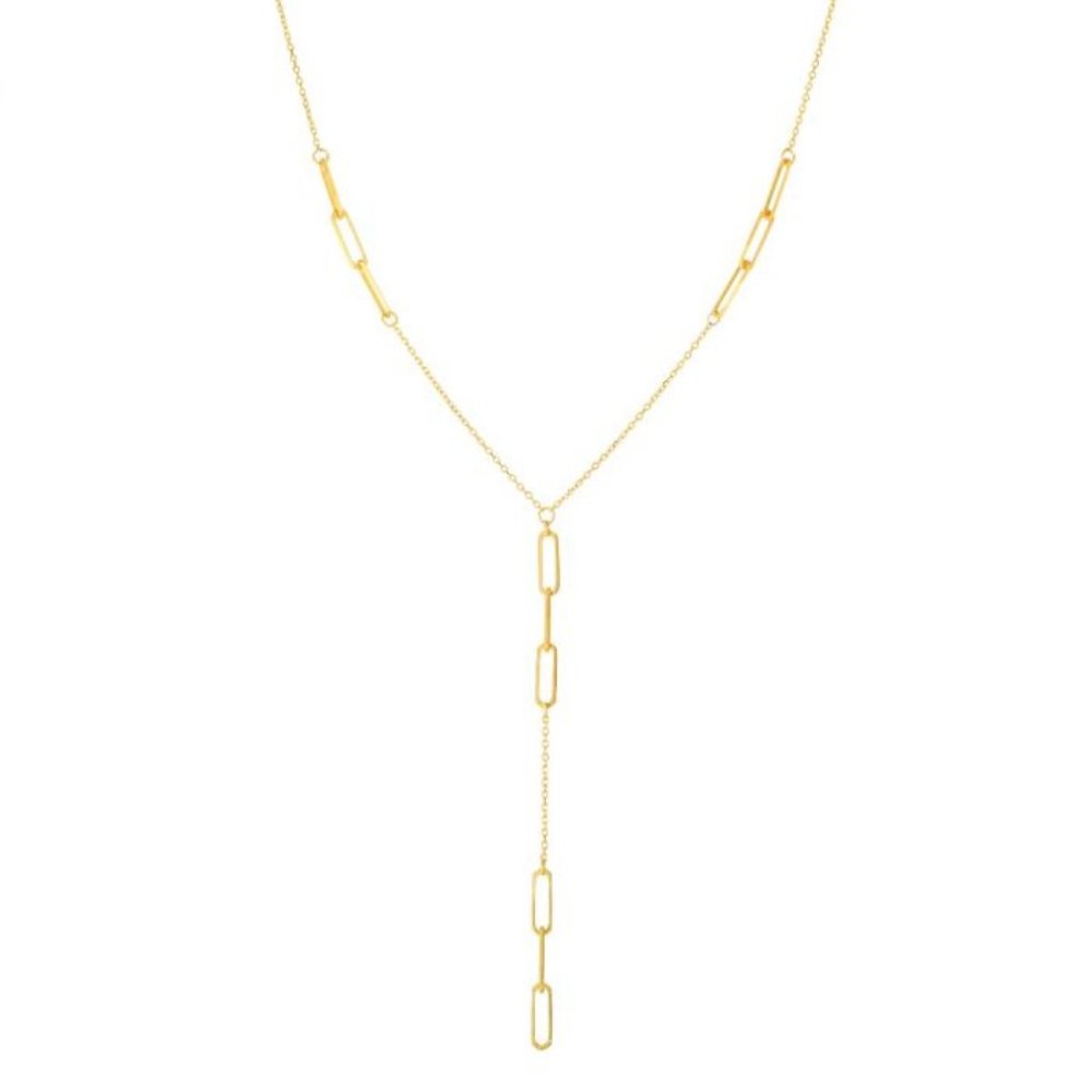 14K Gold Paperclip Lariat Necklace